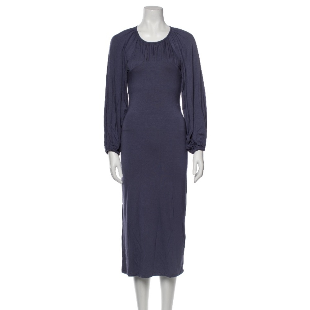 Rachel Pally Ruched Crew Neckline Long Sleeve Shift Dress Muted Indigo Blue XS